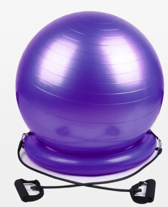 Yoga Ball with Non-Slip Fixed Base, Anti-Burst Exercise & Balance Ball for Pilates, Core Training & Office Chair Use — Grey / Pink / Red