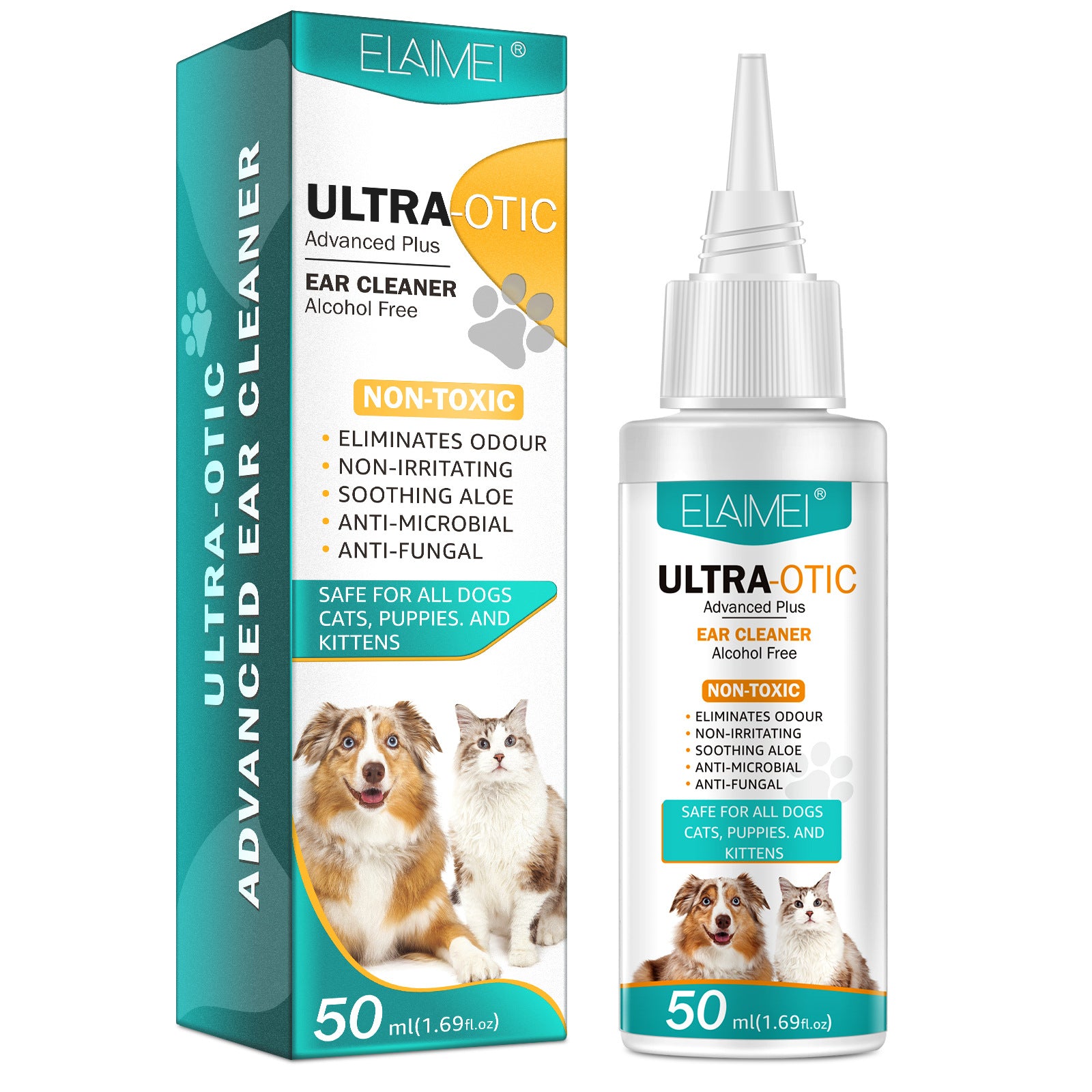 Pet Ear Cleaner 50ml, Gentle Ear Cleaning Solution for Dogs & Cats, Non-Irritating Ear Wash to Remove Dirt — ELAIMEI