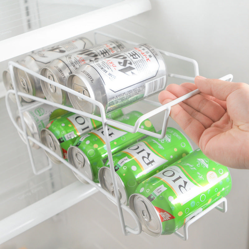 Two-Tier Soda Can Dispenser Rack, Rolling Drinks Can Organizer for Fridge, Cabinet & Pantry — Coated Iron Wire, 28x18x14cm
