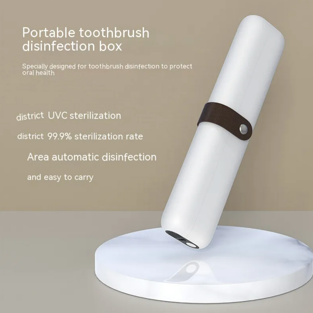 Portable Toothbrush Sterilizer Box, UV-C Surround Sanitising Case, USB Powered & Travel-Friendly — White