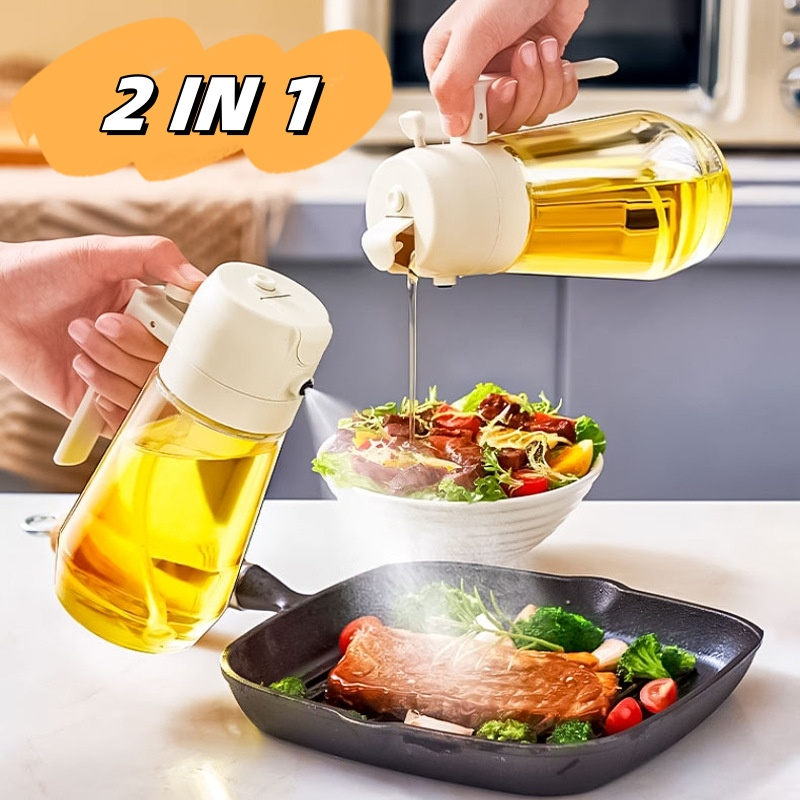 Versatile Olive Oil Sprayer Dispenser, 470ml Clear Glass Oil & Vinegar Spray Bottle for Cooking, Grilling, Baking — 4 Colors, 1 or 2 Pack