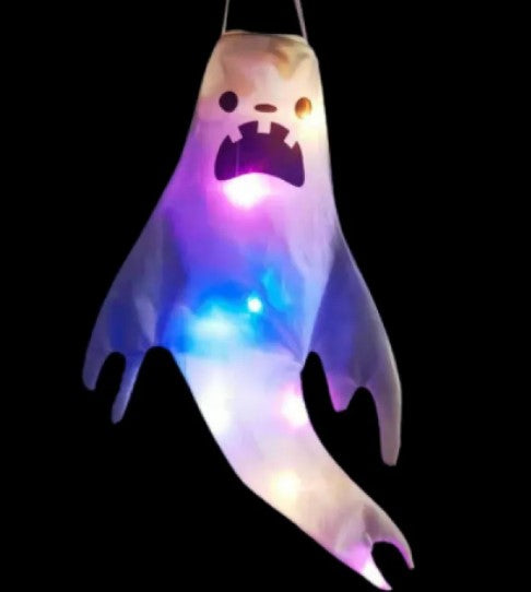 Light-Up Hanging Ghost Windsock, LED Halloween Ghost Decoration for Yard, Porch & Tree — Five Face Designs