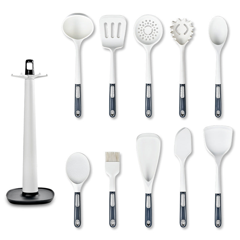 13-Piece Nonstick Silicone Cooking Utensil Set, Heat-Resistant BPA-Free Kitchen Tools with PP Handles, Includes Storage Seat — White