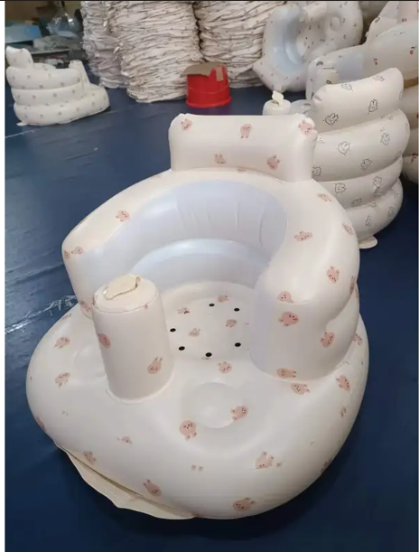 Inflatable Baby Chair for Dining & Bath, Portable PVC Baby Seat with Built-In Air Pump — Cute Designs