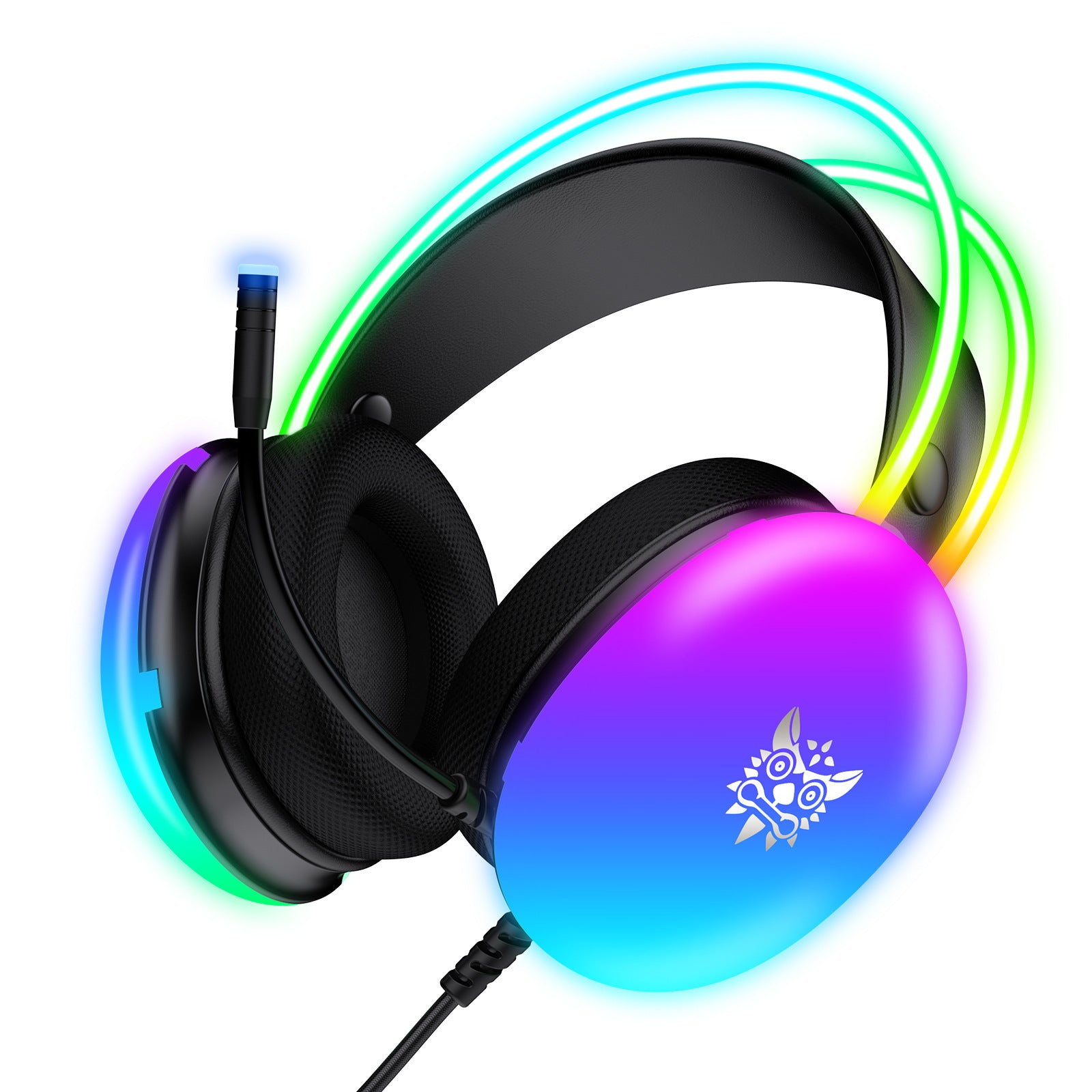RGB Rainbow Gradient Gaming Headset with Microphone, Over-Ear Wired Headphones with LED Lighting & 3.5mm Braided Cable, for PC, PS4 & Xbox
