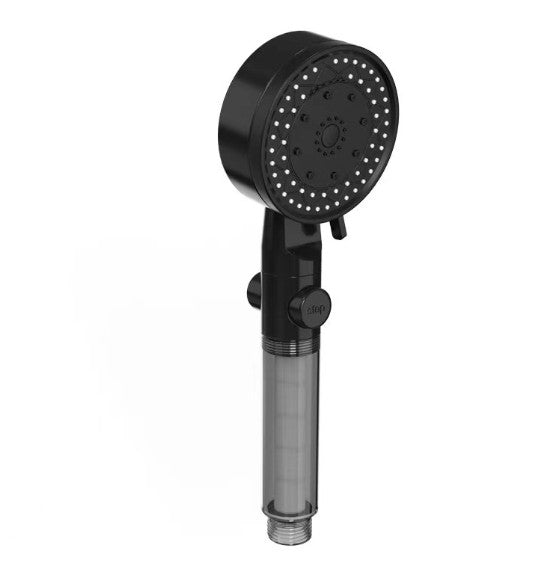 5-Speed High-Pressure Handheld Shower Head, 5 Spray Modes with Self-Cleaning Silicone Nozzles, Water-Saving Tool-Free Install — Black / White