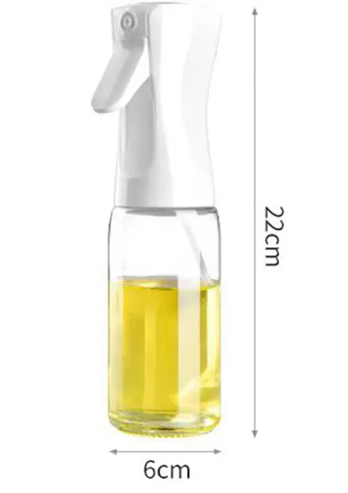 Portable Cooking Oil Sprayer, Refillable Glass Olive Oil Mister with Continuous Fine-Mist Nozzle — Black / White, 200-300ml