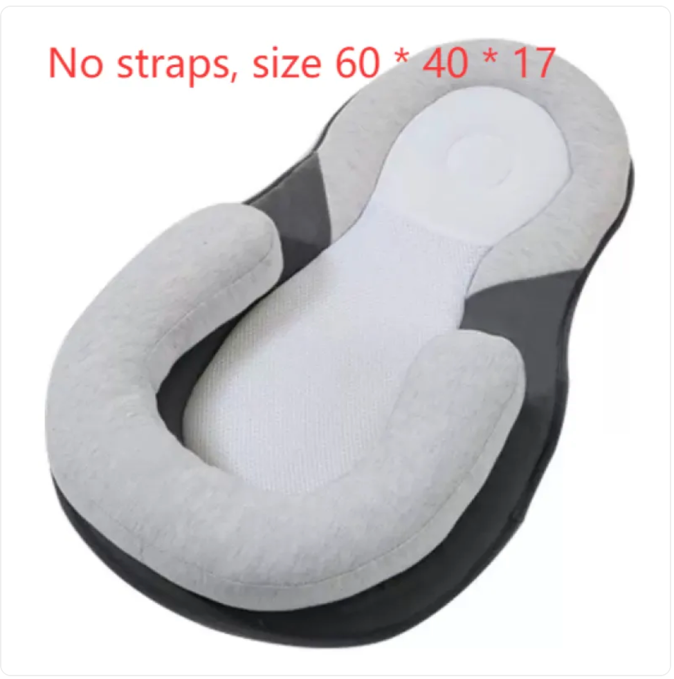 Baby Anti-Spit Up Pillow, 15° Incline Memory Foam Newborn Positioner Nest 60 x 40 x 17 cm — Light Grey, With/Without Safety Strap