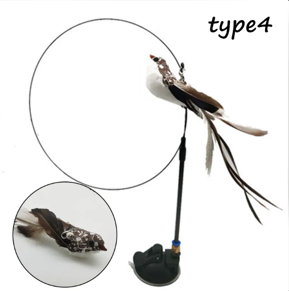 Interactive Cat Toys for Indoor Cats, Self-Play Feather Teaser with Suction Cup Base & Bell — 5 Styles Available