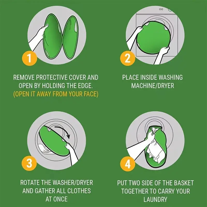 Pop-Up Laundry Sling, Sprung-Hoop Carrier You Lay Inside the Drum to Lift a Whole Wash Out at Once — Four Carry Handles, Large 26 in / Small 21 in