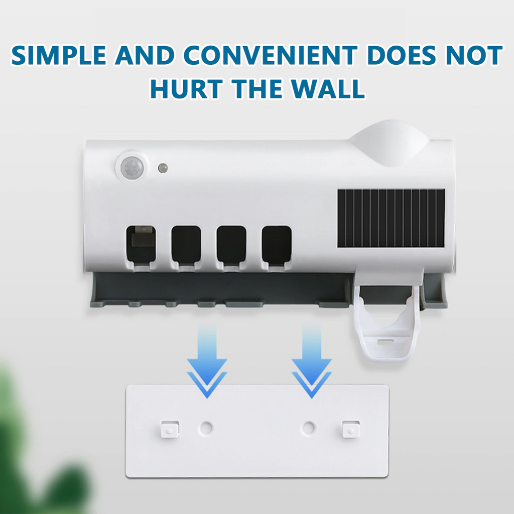 UV Toothbrush Sterilizer Holder & Automatic Toothpaste Dispenser, Wall-Mounted 4-Slot Toothbrush Sanitizer with UV-C Light — White
