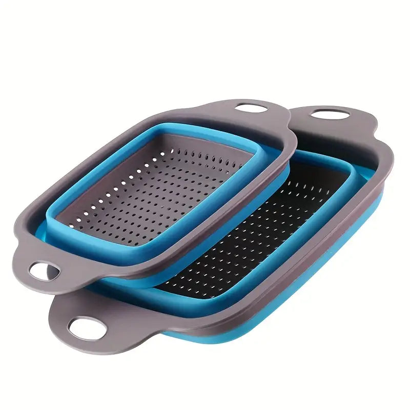Collapsible Washing Strainer Basket - Foldable Silicone & TPR Fruit and Vegetable Drainer with Handles, Multifunctional Kitchen Colander for Cleaning