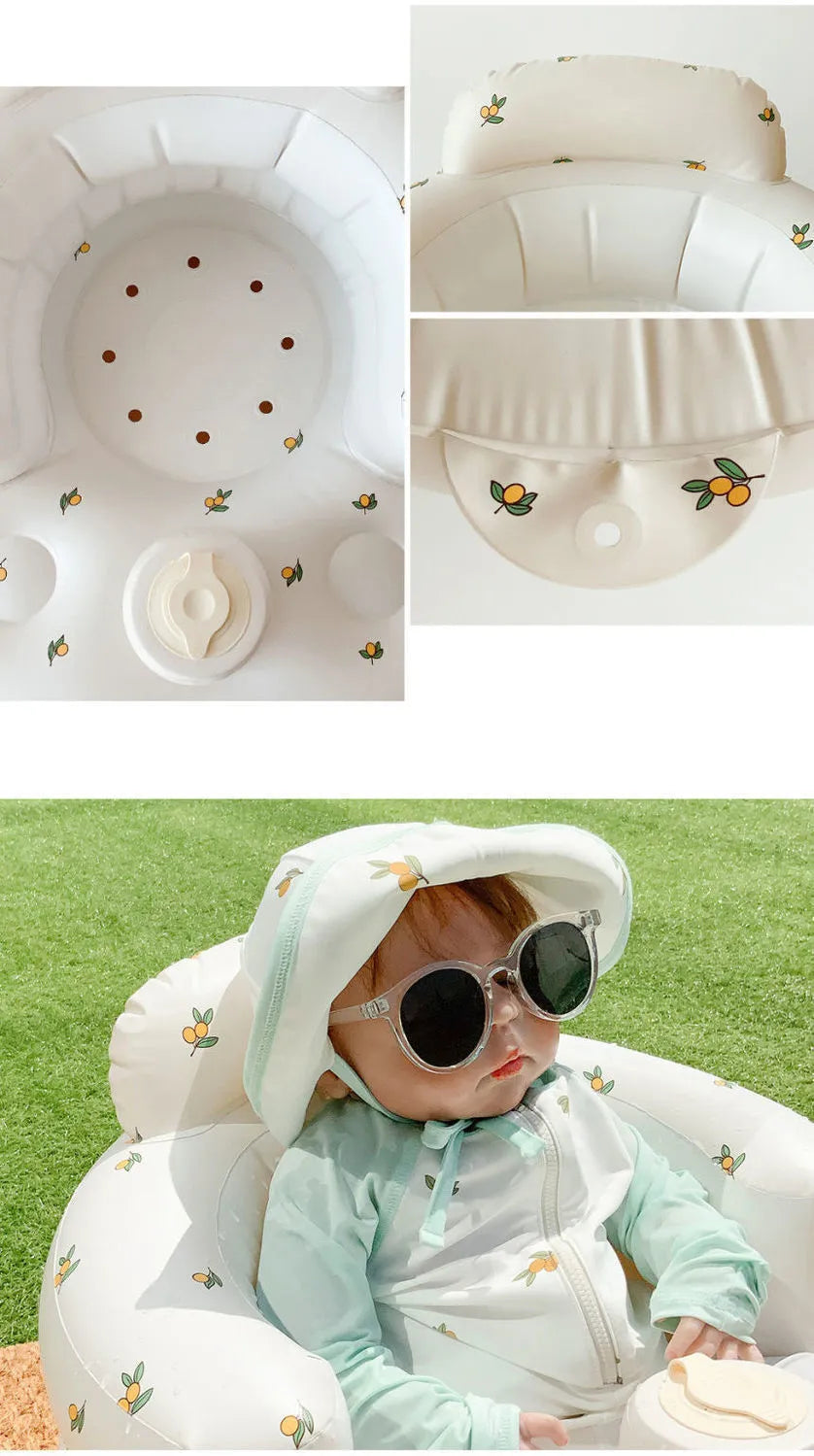 Inflatable Baby Chair for Dining & Bath, Portable PVC Baby Seat with Built-In Air Pump — Cute Designs