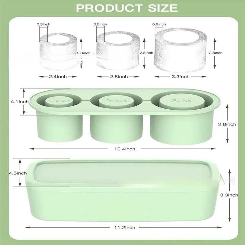 Ice Cube Mold for Tall Tumblers, Silicone Ice Cube Tray with Lid & Storage Bin, Easy-Fill & Release Ice Maker for Drinks — Green