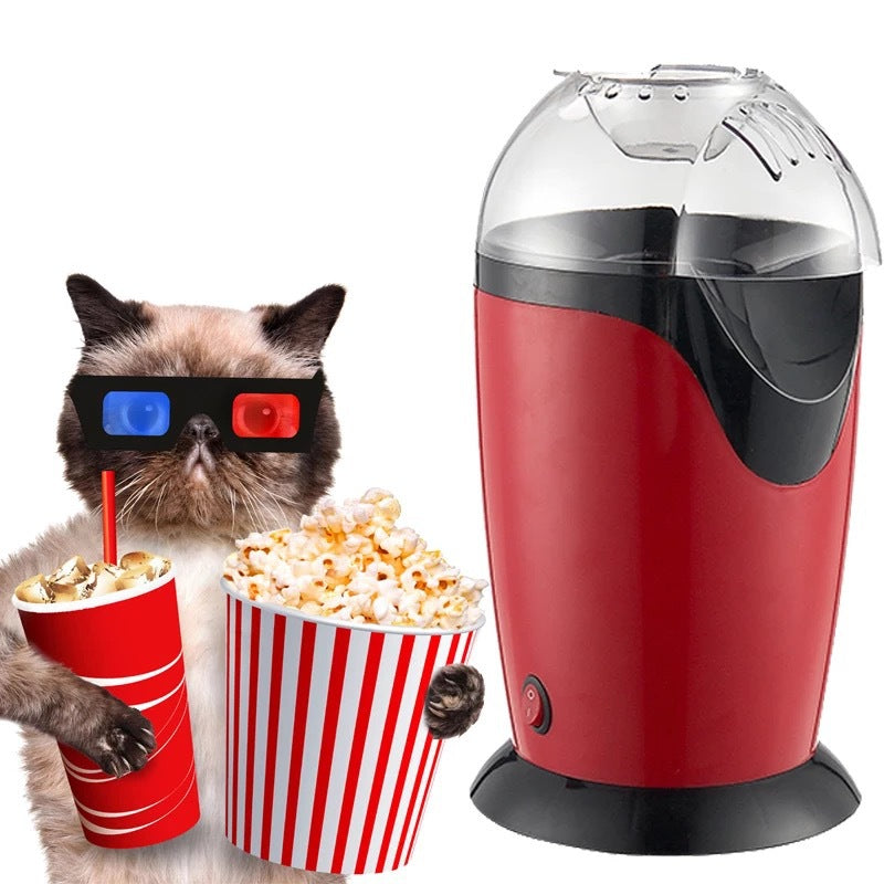 Mini Electric Popcorn Machine for Kids, Fully Automatic Hot Air Popcorn Maker — White / Red