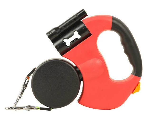 Auto Double Dog Leash, Retractable Dual-Head Telescopic Leash for Walking Two Dogs, Tangle-Free 3M Dog Lead with Ergonomic Grip — Black / Red / Grey