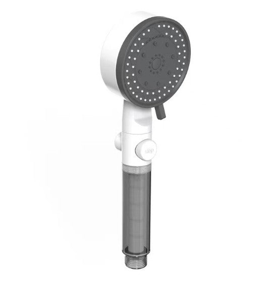 5-Speed High-Pressure Handheld Shower Head, 5 Spray Modes with Self-Cleaning Silicone Nozzles, Water-Saving Tool-Free Install — Black / White