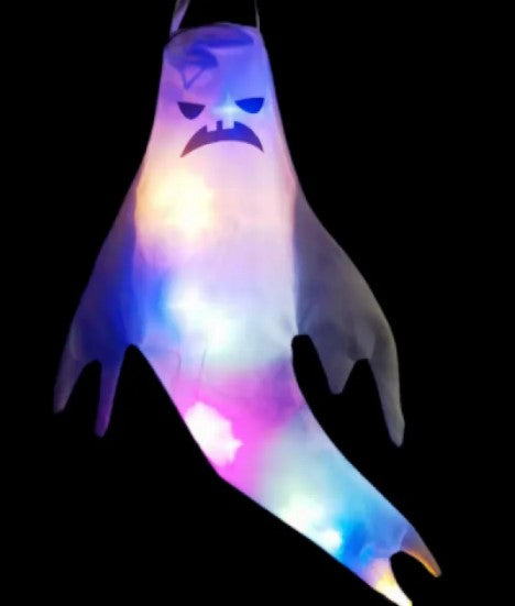 Light-Up Hanging Ghost Windsock, LED Halloween Ghost Decoration for Yard, Porch & Tree — Five Face Designs