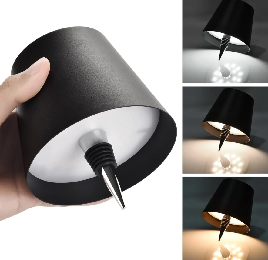 LED Bottle Lamp Rechargeable Dimmable Table Lamp, Wireless Wine Bottle Light Kit with Touch Dimming & 3 Color Modes — Black / White