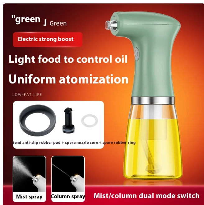Electric Oil Sprayer for Cooking, USB Rechargeable Olive Oil Mister with One-Touch Fine Mist — Green / White