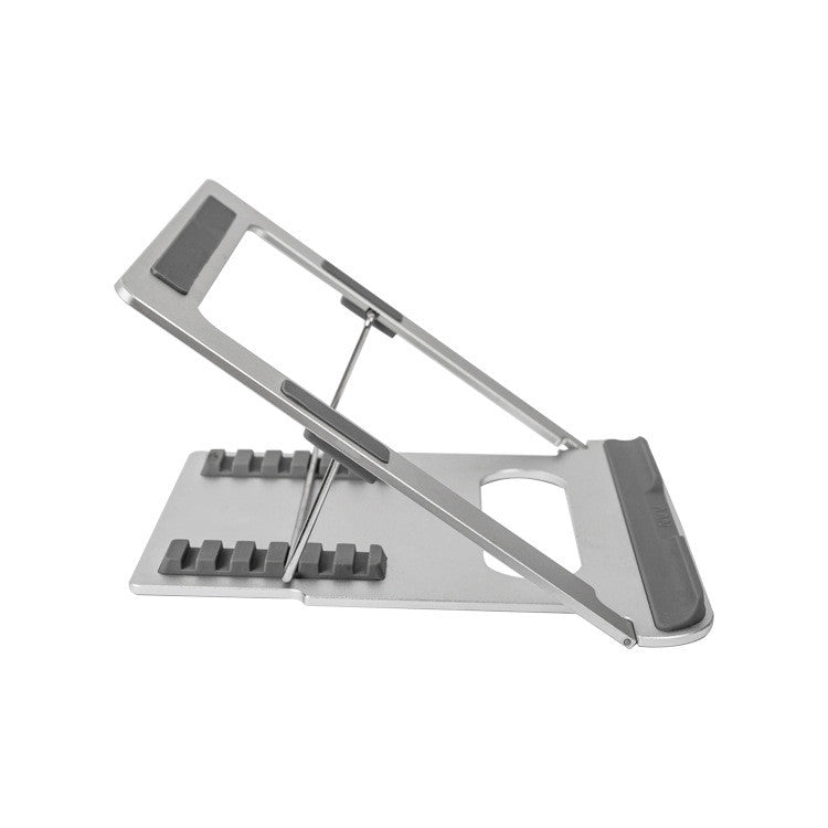 Adjustable Laptop Stand with Cooling Bracket, Aluminum Alloy & Silicone Ergonomic Riser, 243x217mm Pad, Portable — Silver / Black