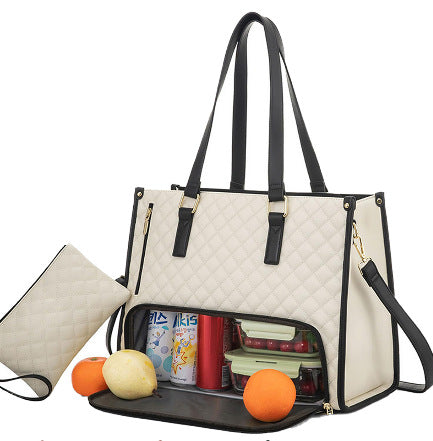 Women's Insulated Lunch Bag, Stylish Water-Resistant Cooler Tote with Separate Top Compartment, Reusable Thermal Lunch Box for Work — Multiple Colors