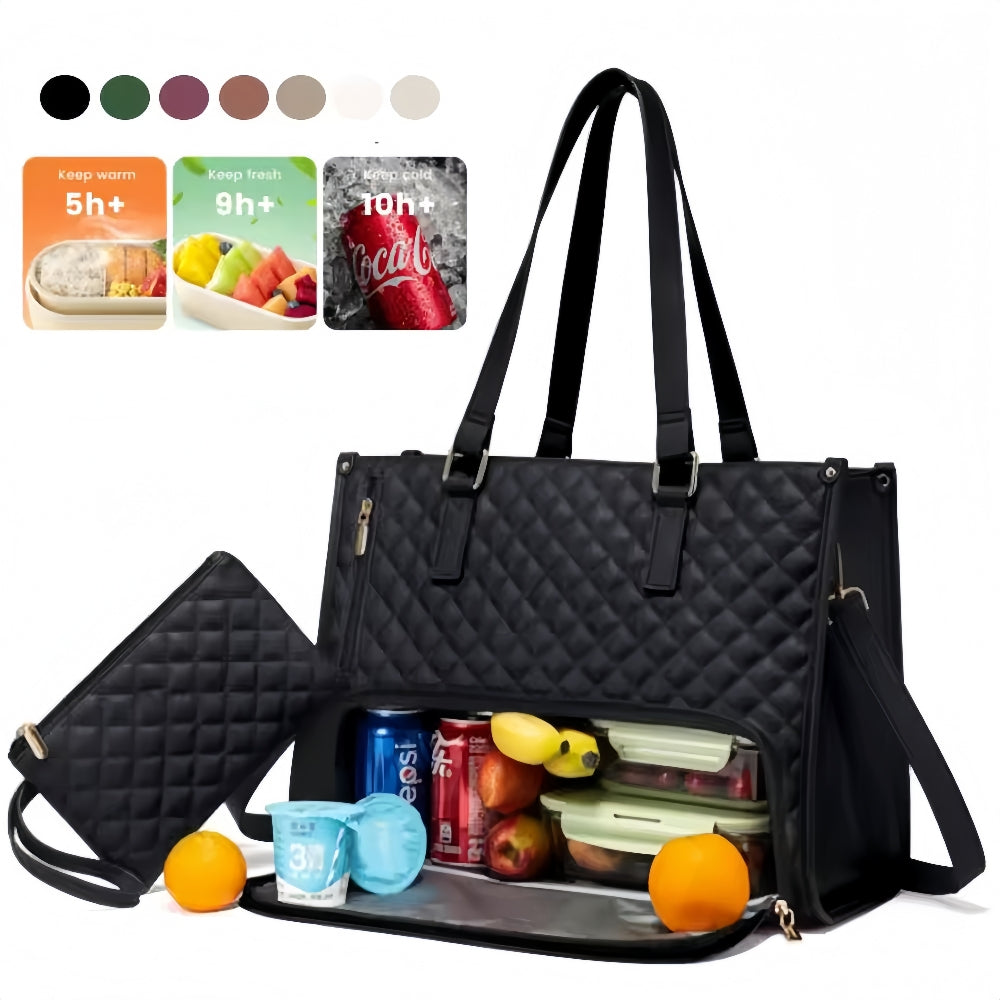 Women's Insulated Lunch Bag, Stylish Water-Resistant Cooler Tote with Separate Top Compartment, Reusable Thermal Lunch Box for Work — Multiple Colors