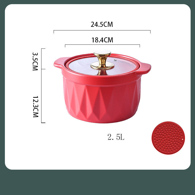 Ceramic Casserole Stew Pot for Cooking, 2.5 L Nordic-Style Ceramic Pot with Glass Lid — Green / Pink / Red / Yellow