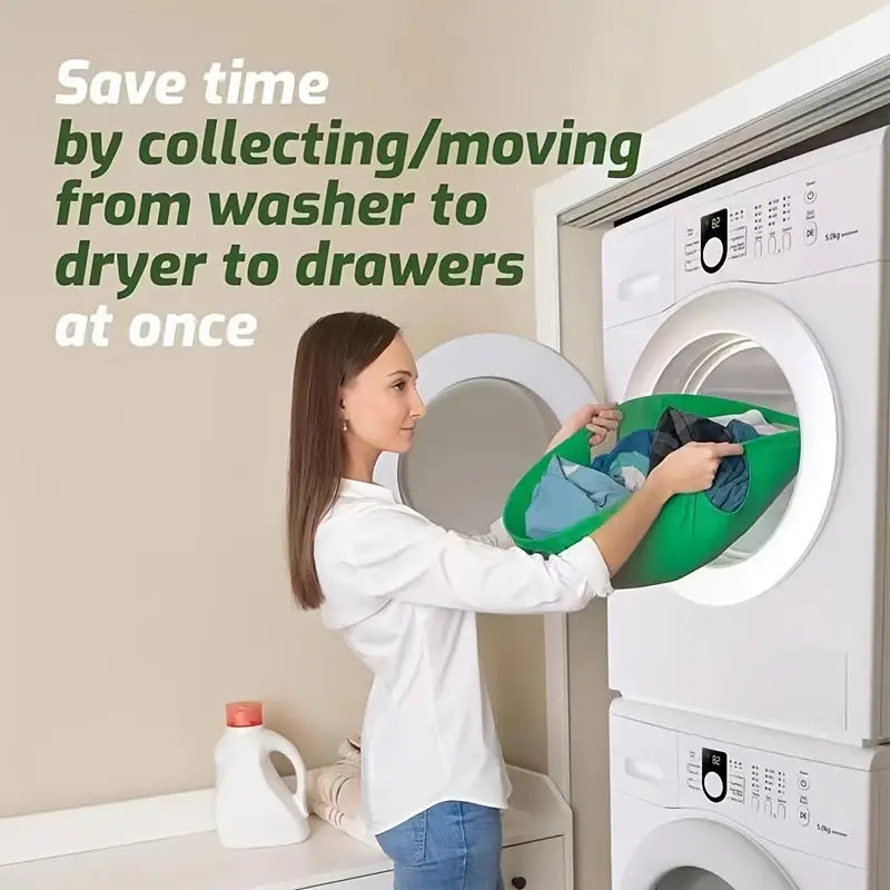 Pop-Up Laundry Sling, Sprung-Hoop Carrier You Lay Inside the Drum to Lift a Whole Wash Out at Once — Four Carry Handles, Large 26 in / Small 21 in