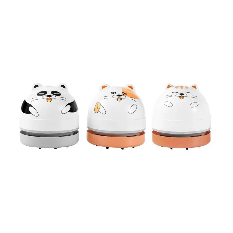 Cute Mini Desktop Vacuum Cleaner, USB Rechargeable Handheld Desk Sweeper for Crumbs, Pencil Shavings & Pet Hair — Panda / Cat / Hamster