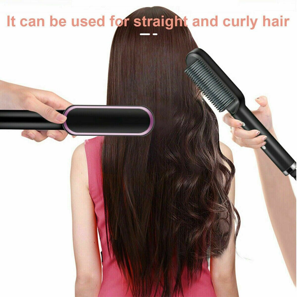 Hair Straightener Brush, 2-in-1 Straightening & Curling Hot Comb with Ceramic PTC Heating, 5 Adjustable Heat Settings & Anti-Scald Design — 4 Colors
