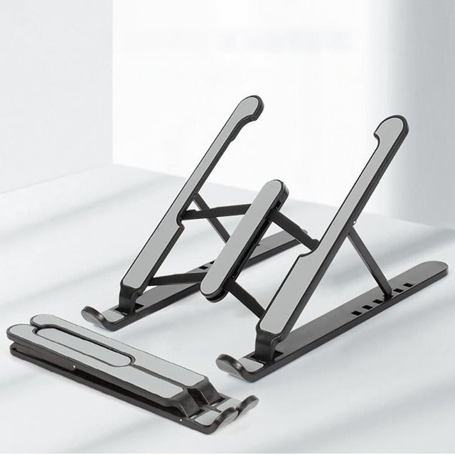 E605 Adjustable Foldable Laptop Stand with Cooling Function, Ergonomic Riser with Improved Airflow, Portable & Lightweight — Black / White