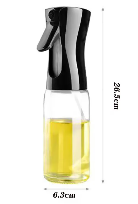 Portable Cooking Oil Sprayer, Refillable Glass Olive Oil Mister with Continuous Fine-Mist Nozzle — Black / White, 200-300ml