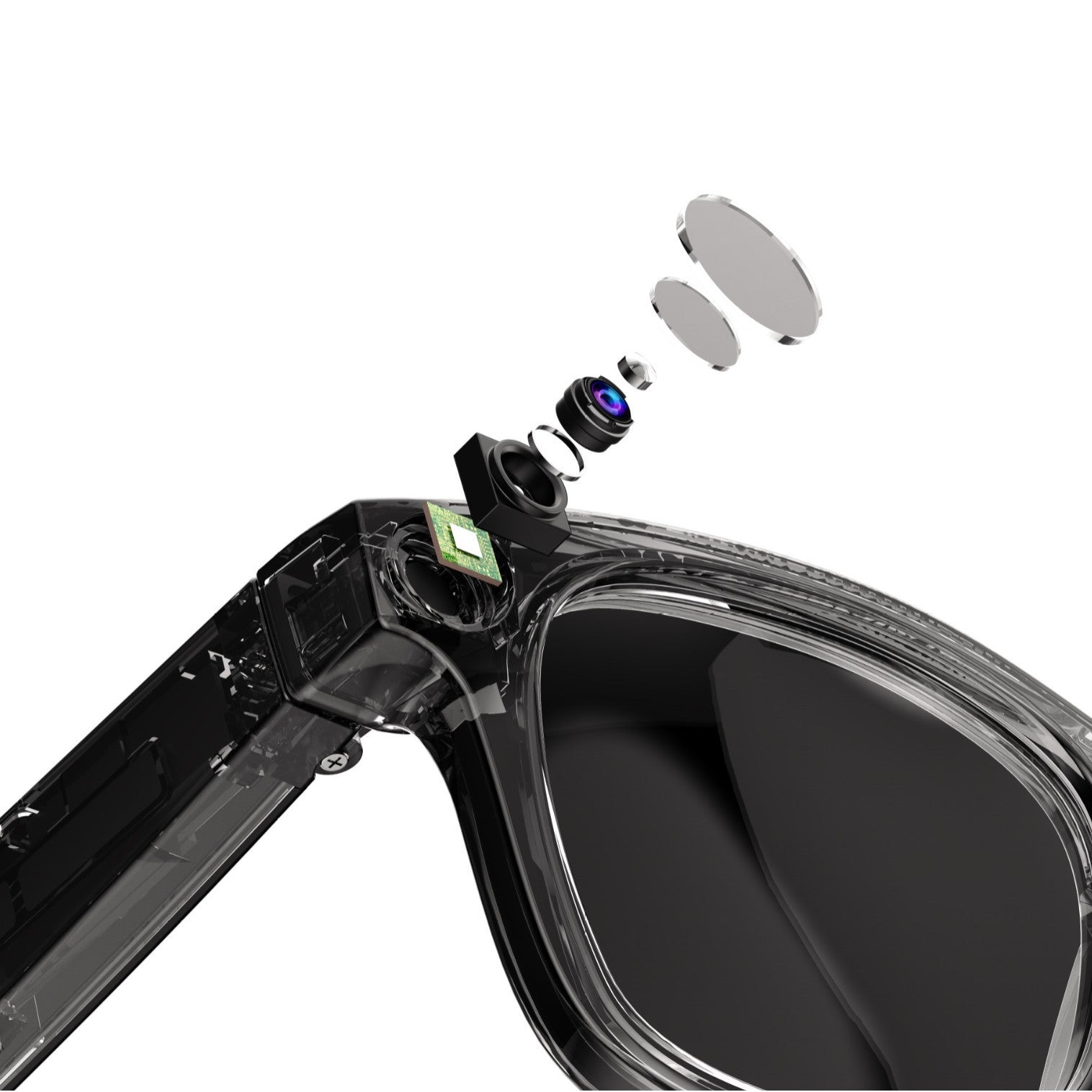 AI Camera Smart Glasses, HD Video Recording Smart Glasses with Anti-Shake, Voice Calls, Translation & Object Recognition — Sunglasses / Clear Lens
