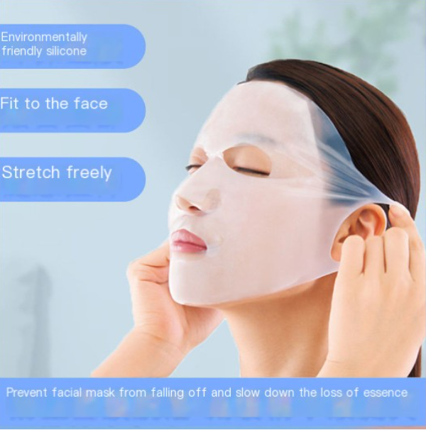 3D Silicone Ear Hanging Face Mask, Reusable Waterproof Cover for Sheet & Mud Masks, Trimmable Ear Loops — 28x22cm / 29x22cm, White / Pink