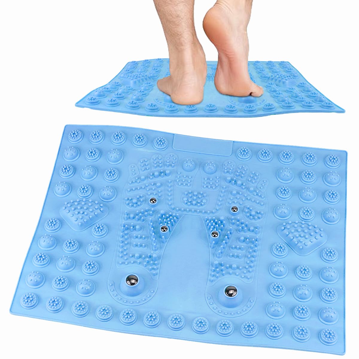 UPIQNG Foot Acupressure Massage Mat, Shiatsu Reflexology Pad in Odorless TPE, Foldable for Home & Office Use, 29x39cm — Blue