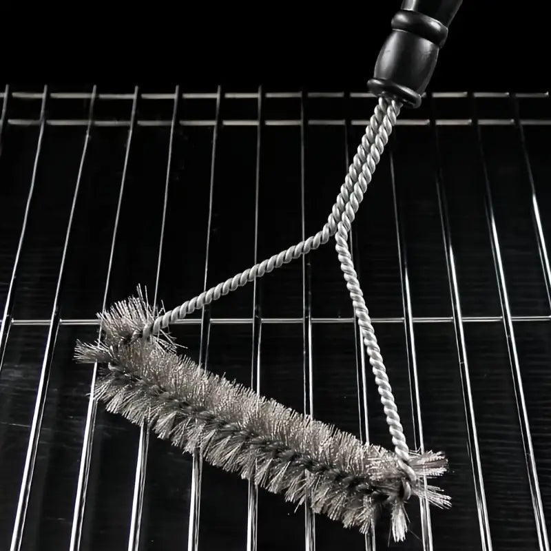 Long-Handled Y-Shaped Grill Cleaning Brush for BBQ, Stainless Steel & Galvanized Twisted Wire Bristles — Black