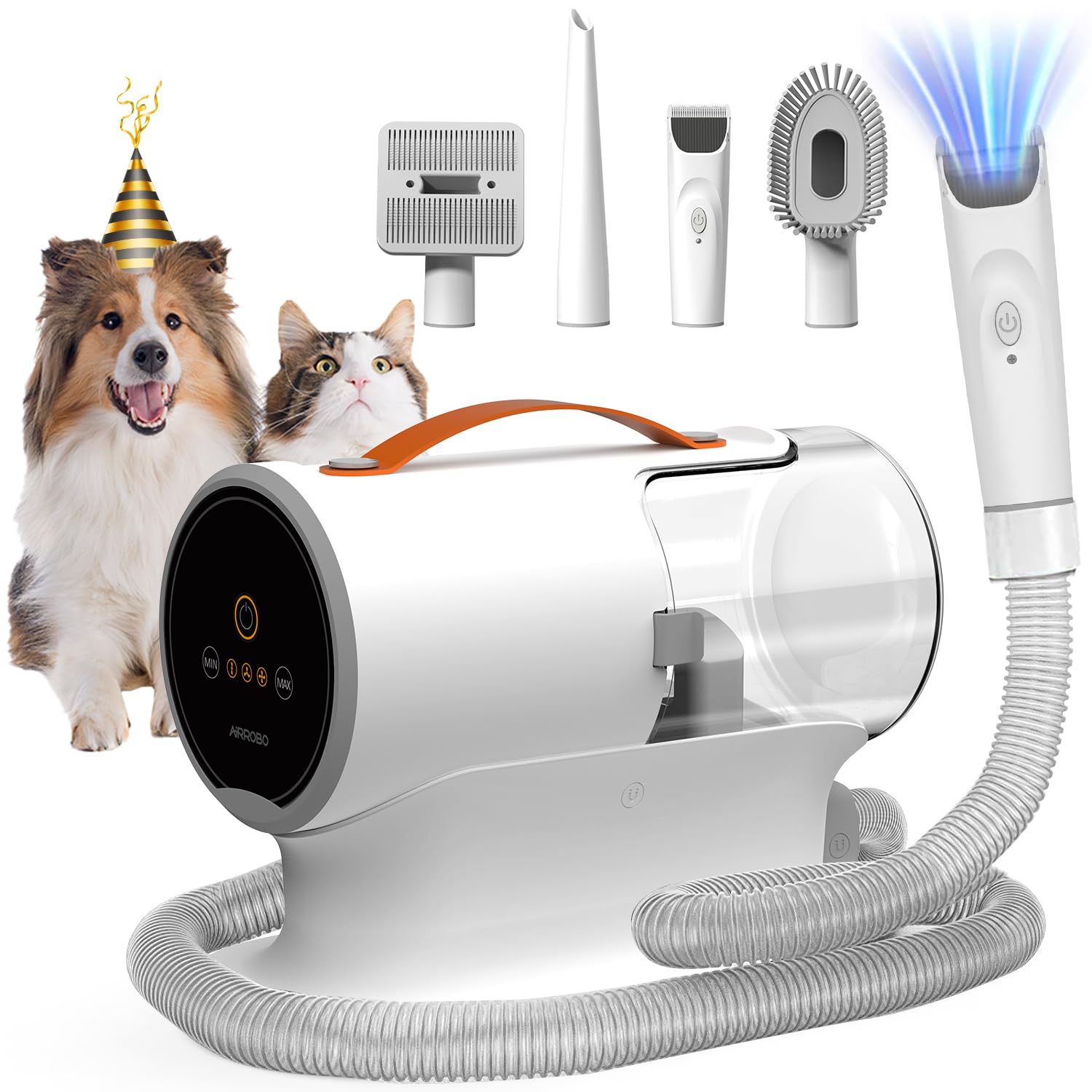 AIRROBO PG100 Dog Grooming Vacuum Kit, 12000Pa Strong Suction Pet Grooming Vacuum with 5 Tools & 6 Guard Combs