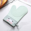 Silicone Non-Slip Insulated Oven Gloves, Food-Grade Heat-Resistant Mitts with Cute Bear Face Design, Easy to Clean — White / Green