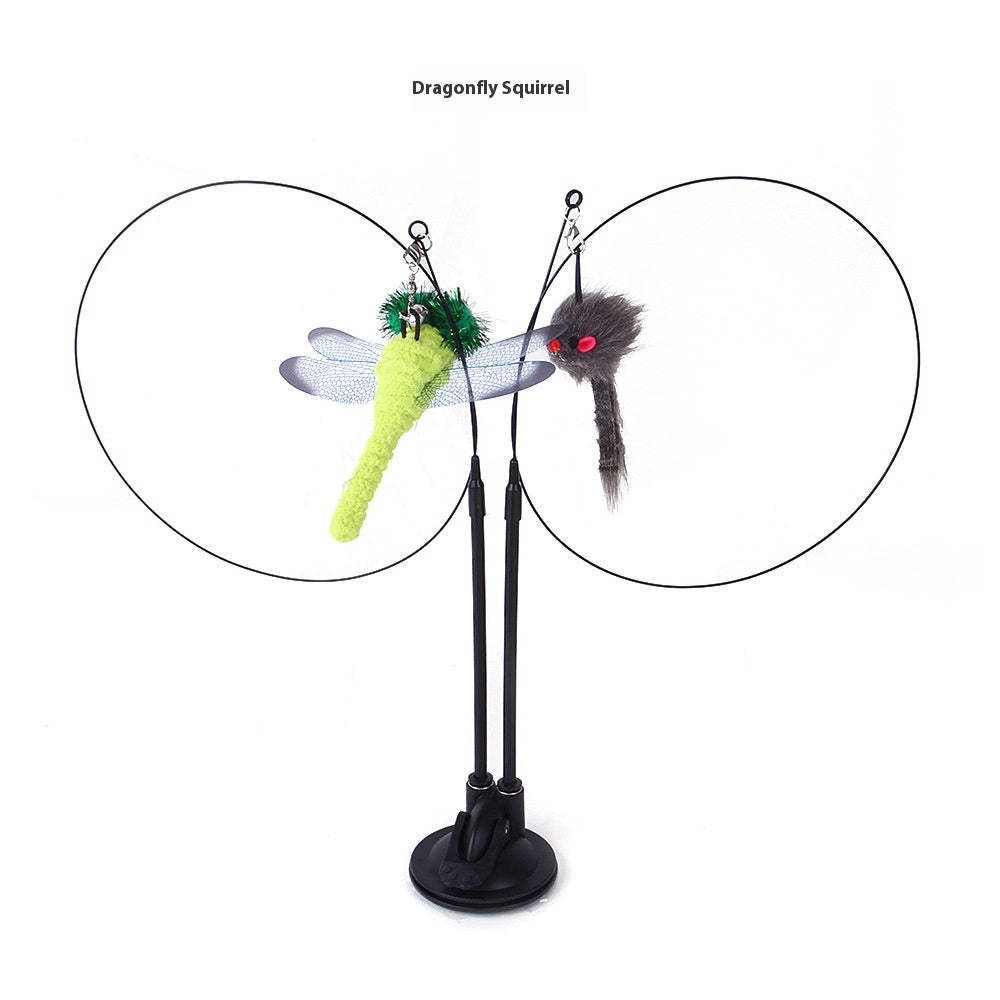 Cat Teaser Toy with Suction Cup Base, Interactive Wand Toy with Butterfly, Squirrel & Caterpillar Attachments — Multiple Styles
