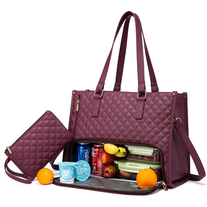 Women's Insulated Lunch Bag, Stylish Water-Resistant Cooler Tote with Separate Top Compartment, Reusable Thermal Lunch Box for Work — Multiple Colors