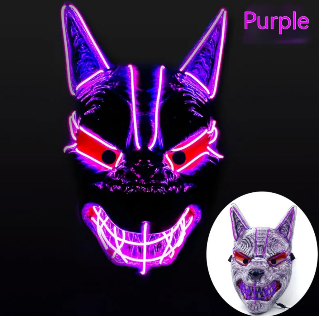 LED Full Face Luminous Halloween Mask, Light-Up Glowing Mask for Cosplay & Rave — Single Colour per Mask, 10 Colourways