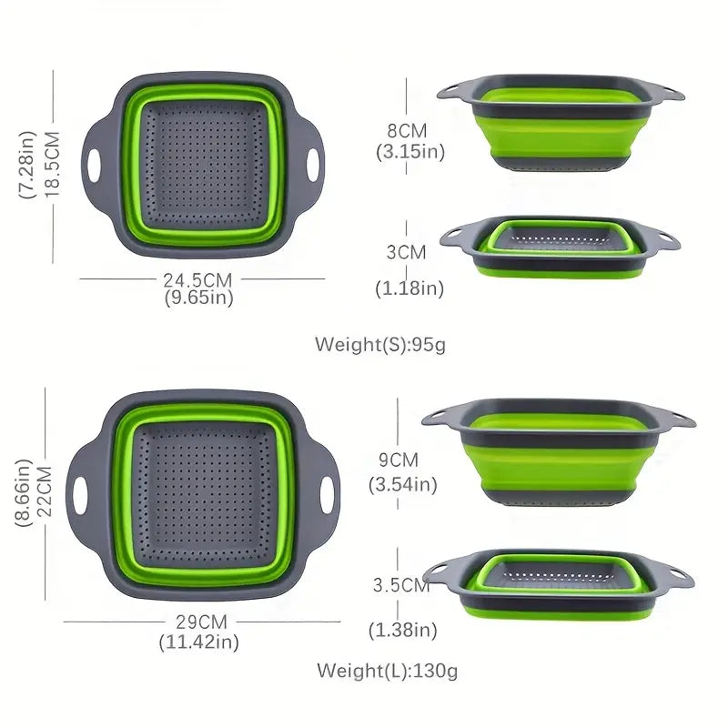 Collapsible Washing Strainer Basket - Foldable Silicone & TPR Fruit and Vegetable Drainer with Handles, Multifunctional Kitchen Colander for Cleaning
