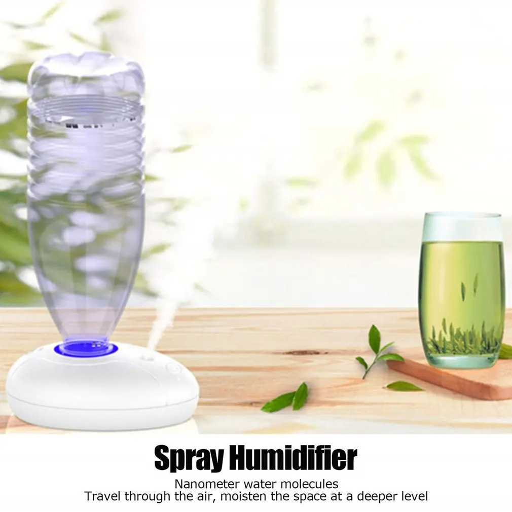 Water Bottle Cap Humidifier, Portable Mist Humidifier for Your Own Drinking Bottle — Continuous or Intermittent Spray, Blue Night Light