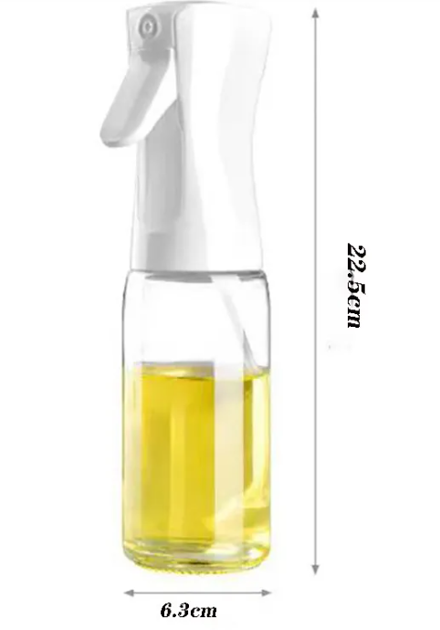 Portable Cooking Oil Sprayer, Refillable Glass Olive Oil Mister with Continuous Fine-Mist Nozzle — Black / White, 200-300ml