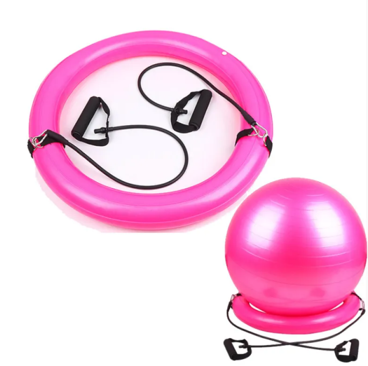 Yoga Ball with Non-Slip Fixed Base, Anti-Burst Exercise & Balance Ball for Pilates, Core Training & Office Chair Use — Grey / Pink / Red