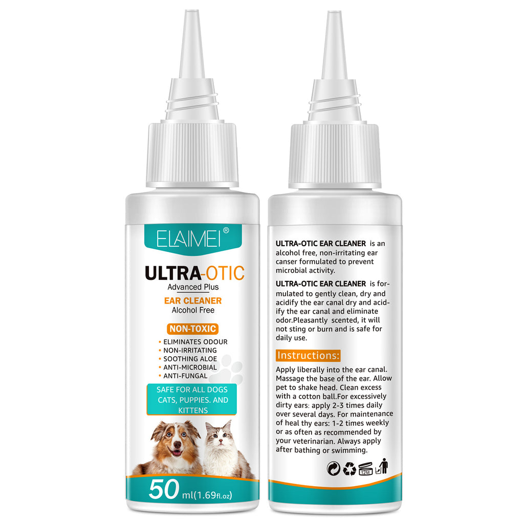 Pet Ear Cleaner 50ml, Gentle Ear Cleaning Solution for Dogs & Cats, Non-Irritating Ear Wash to Remove Dirt — ELAIMEI