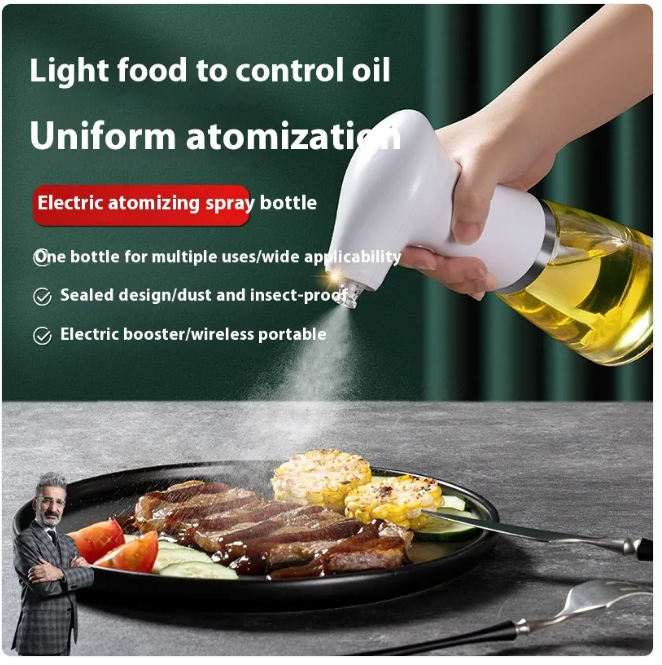 Electric Oil Sprayer for Cooking, USB Rechargeable Olive Oil Mister with One-Touch Fine Mist — Green / White