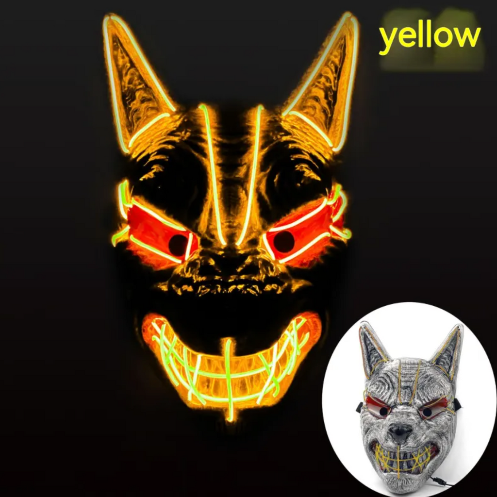 LED Full Face Luminous Halloween Mask, Light-Up Glowing Mask for Cosplay & Rave — Single Colour per Mask, 10 Colourways