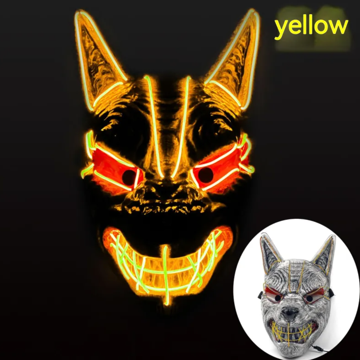 LED Full Face Luminous Halloween Mask, Light-Up Glowing Mask for Cosplay & Rave — Single Colour per Mask, 10 Colourways